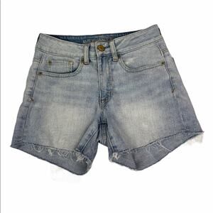 American Eagle Denim Cutoff Shorts Stretch High Rise Light Wash‎ Raw Hem Size 2